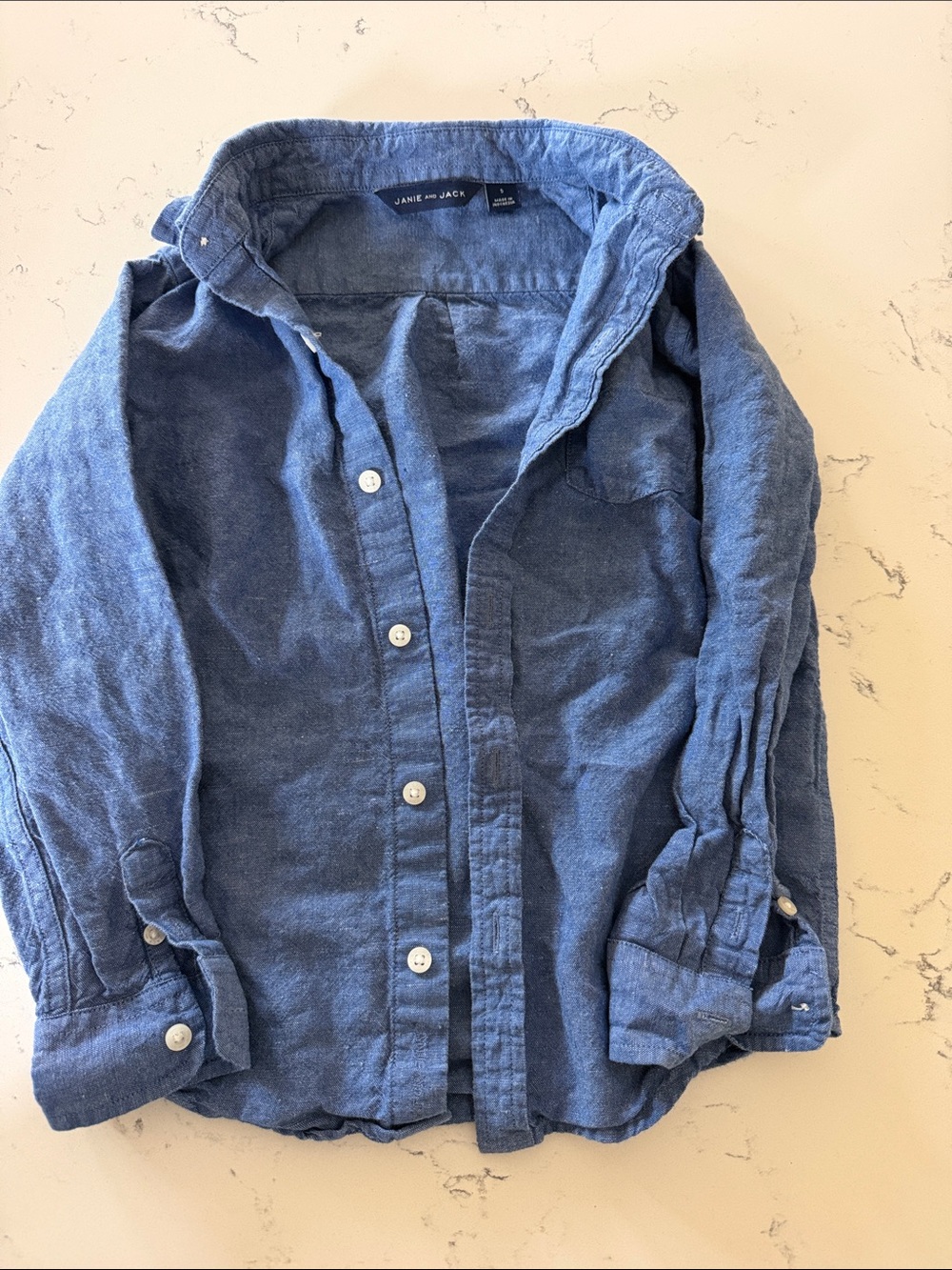 Janie and Jack Men's Washed Indigo Button-Down Linen Shirt